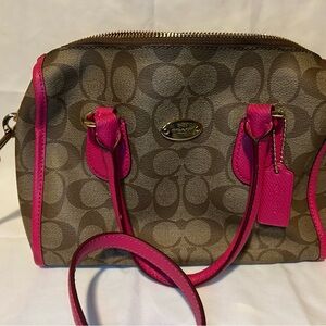Coach Brown Satchel with Vibrant Pink Highlights